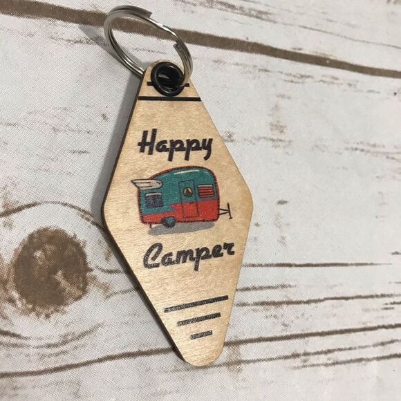 Happy Camper Wooden Keychain Retro Camper - Picture 5 of 7